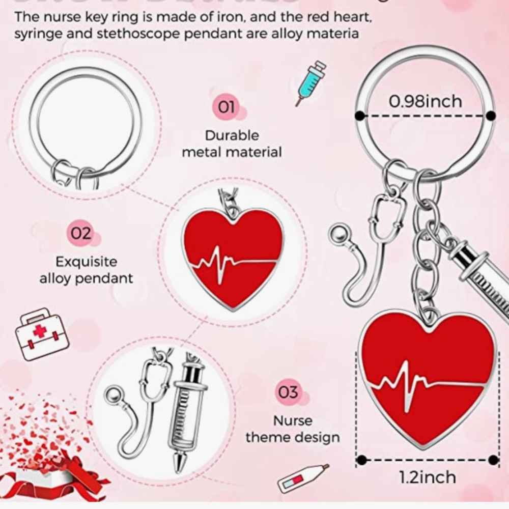 Nurse Keychain Gift Set with 3 Pendants and Appreciation Thank You Card. - Picture 6 of 16